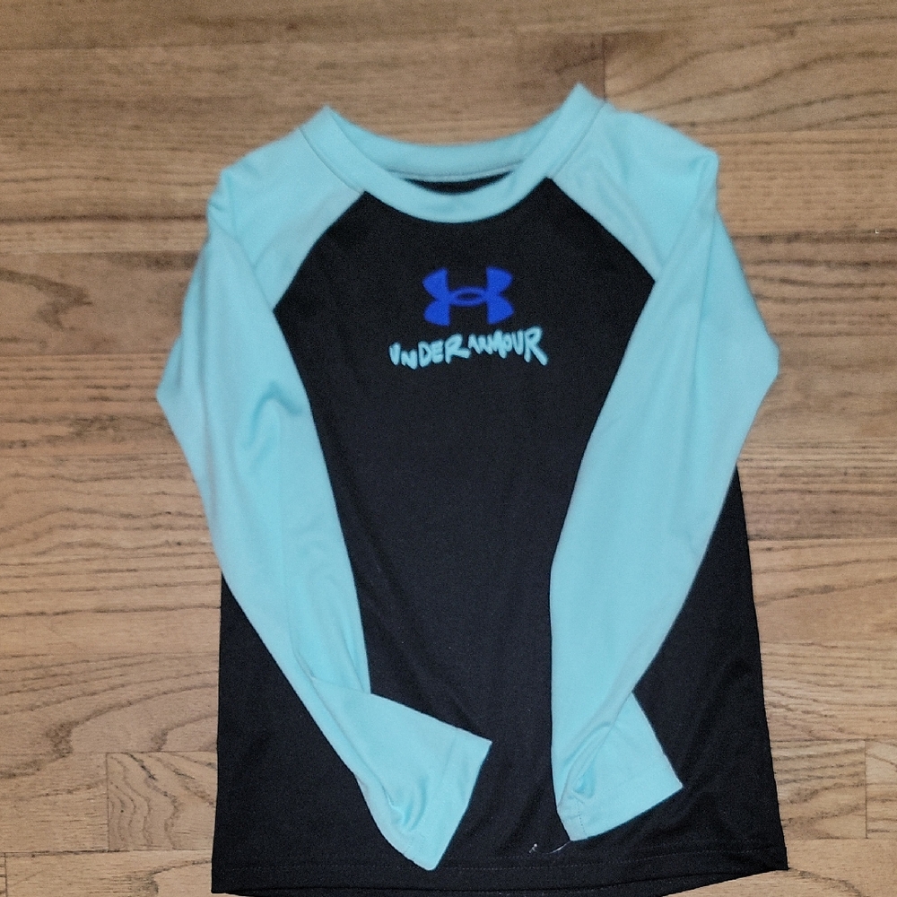 Under Armour Kids Swim Rashguard - Black and Light Blue